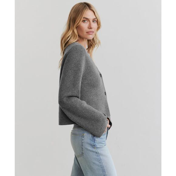 JENNI KAYNE Chelsea wool cashmere Cardigan Gray Derby XL - Picture 2 of 11